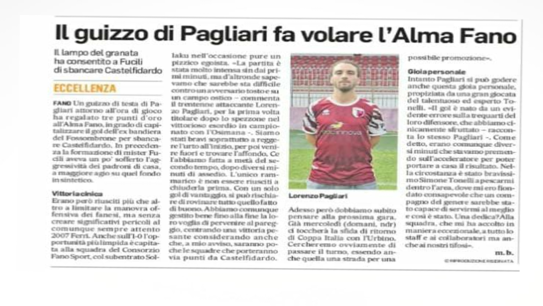 IL GUIZZO DI PAGLIARI FA VOLARE L'ALMA FANO